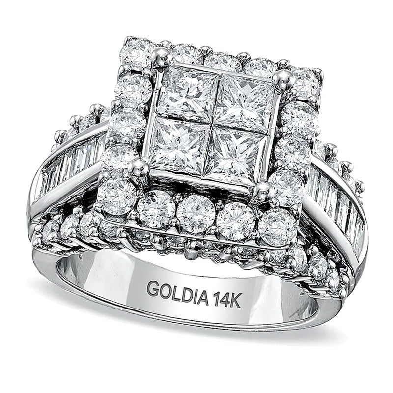 3.0 ct. Gesamtgewicht Verlobungsring mit vier Diamanten im Princess- und Baguette-Schliff in 14K Weißgold