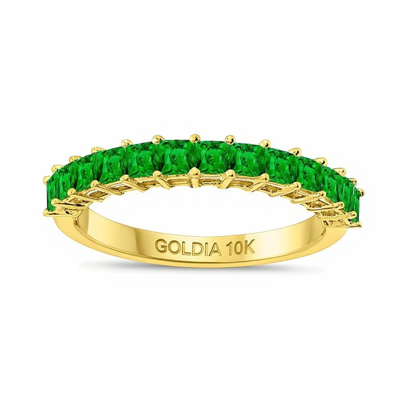 Memoire-Ring mit Smaragden im Princess-Schliff in 10K Gelbgold