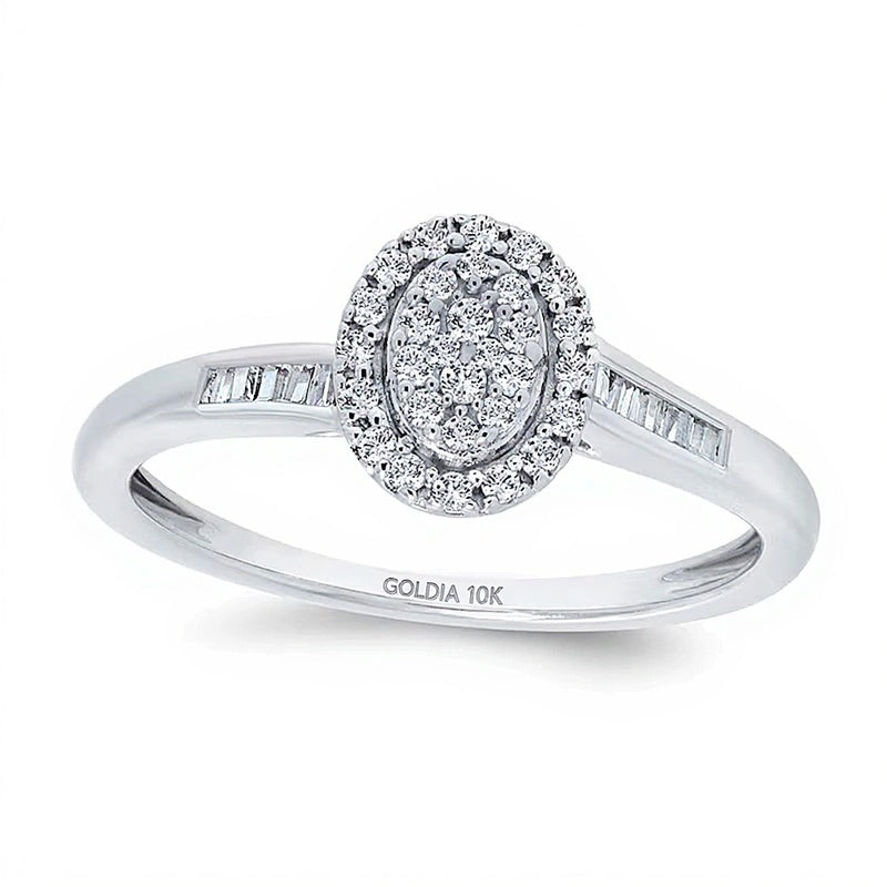 0.25 ct. Gesamtgewicht Multi-Diamant Bypass-Ring mit ovalem Halo in 10K Weißgold