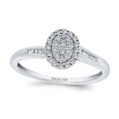 0.25 ct. Gesamtgewicht Multi-Diamant Bypass-Ring mit ovalem Halo in 10K Weißgold