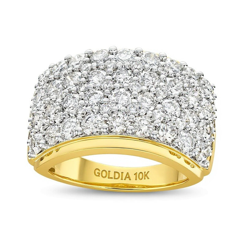 Memoire-Ring mit weißen runden Diamanten, mehrreihig, 3.5 ct. Gesamtgewicht, in 10K Gelbgold