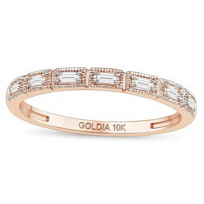 0,07 ct. Gesamtgewicht Memoire-Ring mit Baguette-Diamanten im Vintage-Stil, stapelbar, in 10K Roségold