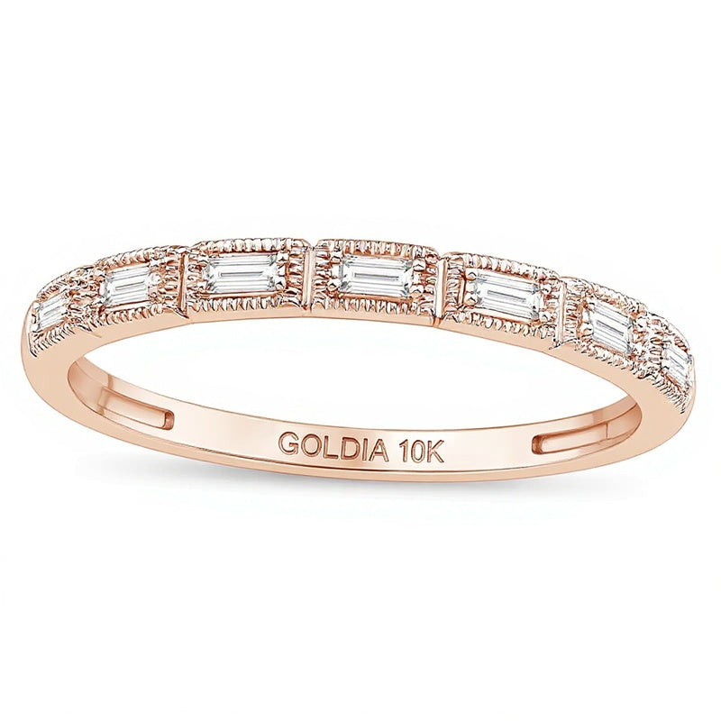 0,07 ct. Gesamtgewicht Memoire-Ring mit Baguette-Diamanten im Vintage-Stil, stapelbar, in 10K Roségold