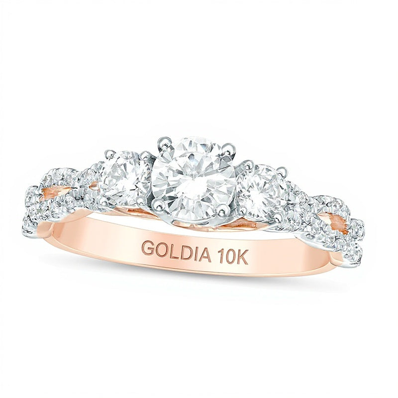 1.0 CT. TW Diamant Dreistein Verlobungsring mit Zopfmuster in 10K Roségold