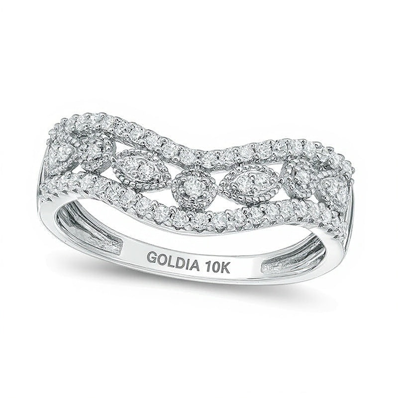 0.33 ct. Gesamtgewicht Diamant Ring im Vintage-Stil, konturiert, in 10K Weißgold