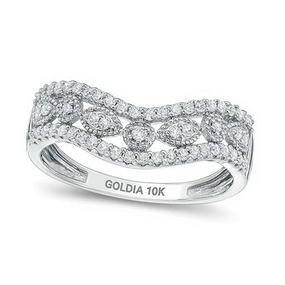 0.33 ct. Gesamtgewicht Diamant Ring im Vintage-Stil, konturiert, in 10K Weißgold