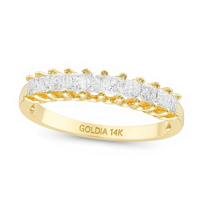 0.5 ct. Gesamtgewicht Ring mit Diamanten im Princess-Schliff, High-Profile, zehn Steine, aus 14K Gelbgold
