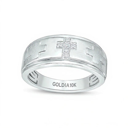 0.07 ct. Gesamtgewicht Diamant-Trio Kreuz-Ring in 10K Weißgold