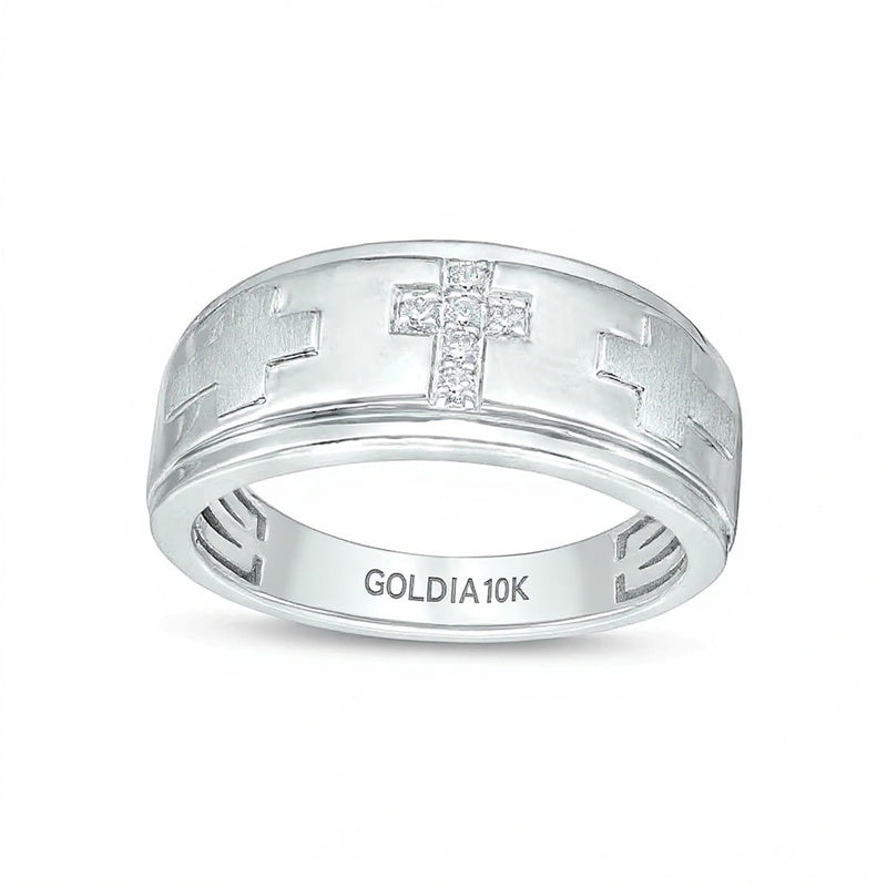 0.07 ct. Gesamtgewicht Diamant-Trio Kreuz-Ring in 10K Weißgold