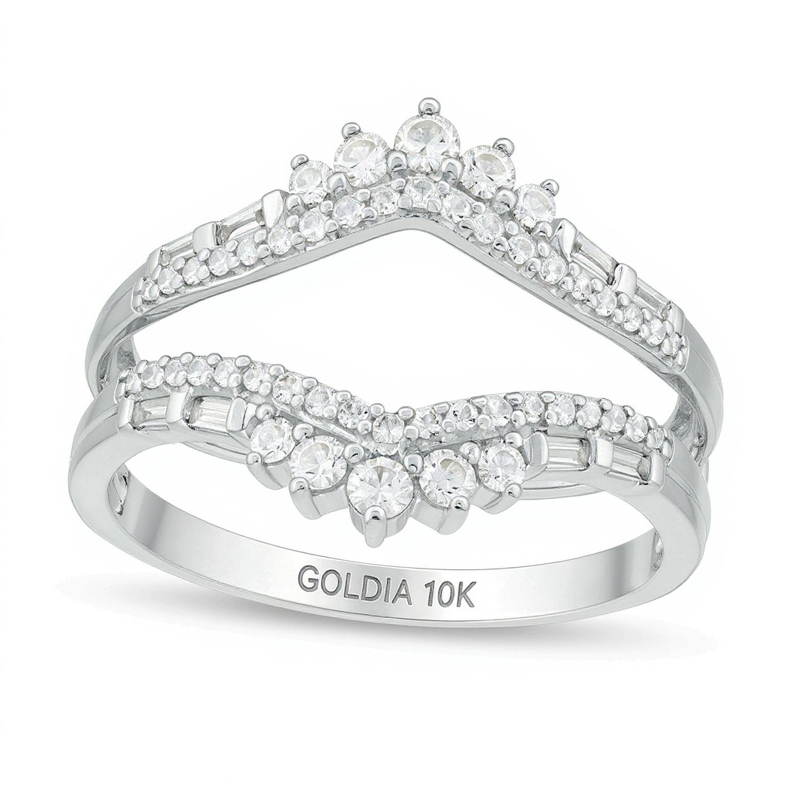 0,5 ct. Gesamtgewicht Diamant-Ring im Tiara-Stil mit Baguette- und rundem Solitär-Enhancer in 10K Weißgold für Damen