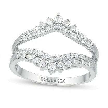 0,5 ct. Gesamtgewicht Diamant-Ring im Tiara-Stil mit Baguette- und rundem Solitär-Enhancer in 10K Weißgold für Damen