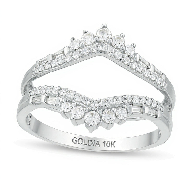 0,5 ct. Gesamtgewicht Diamant-Ring im Tiara-Stil mit Baguette- und rundem Solitär-Enhancer in 10K Weißgold für Damen