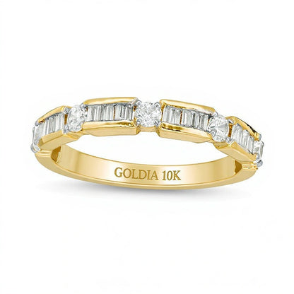 Ehering mit Baguette- und runden Diamanten im Wechsel, 0,5 ct. Gesamtgewicht, in 10K Gelbgold