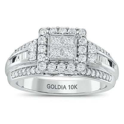 1.0 ct. Gesamtgewicht Diamant-Verlobungsring mit vier Princess-Diamanten in 10K Weißgold