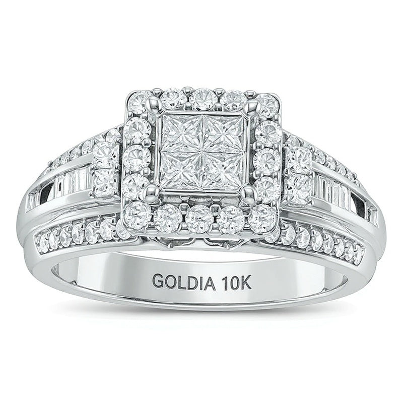 1.0 ct. Gesamtgewicht Diamant-Verlobungsring mit vier Princess-Diamanten in 10K Weißgold
