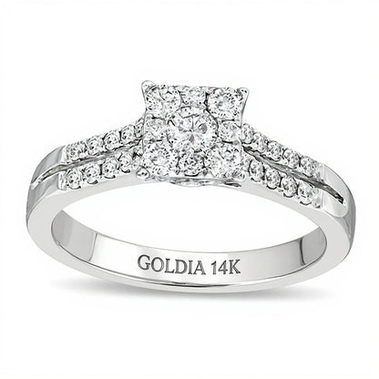 0.5 ct. Gesamtgewicht Diamant Verlobungsring mit quadratischem Cluster in 14K Weißgold