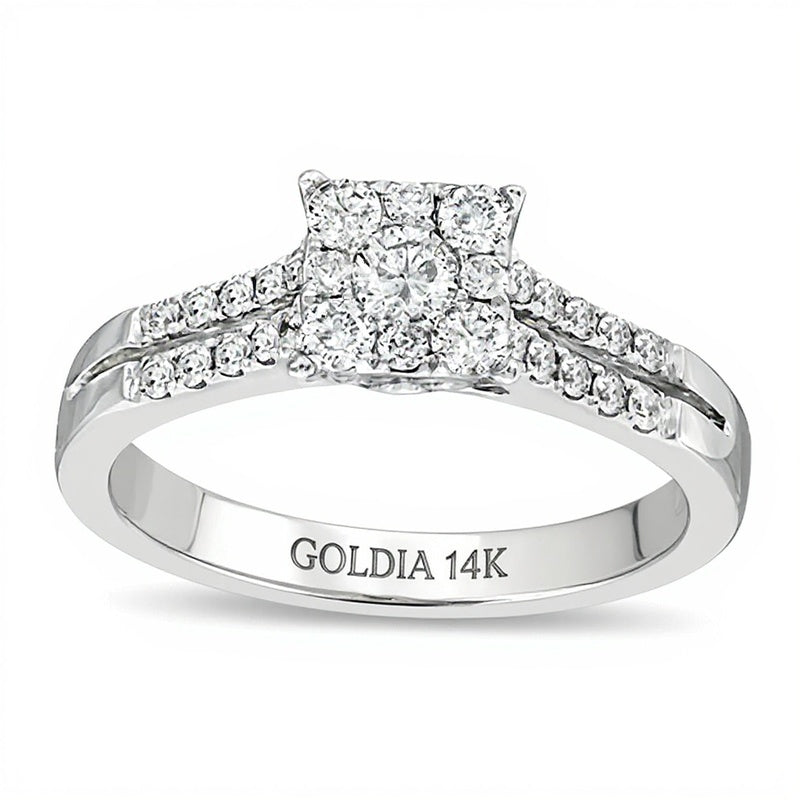 0.5 ct. Gesamtgewicht Diamant Verlobungsring mit quadratischem Cluster in 14K Weißgold