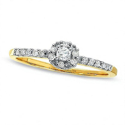 0.13 ct. Gesamtgewicht Freundschaftsring mit rundem Diamant und Zargenfassung in 10K Gelbgold
