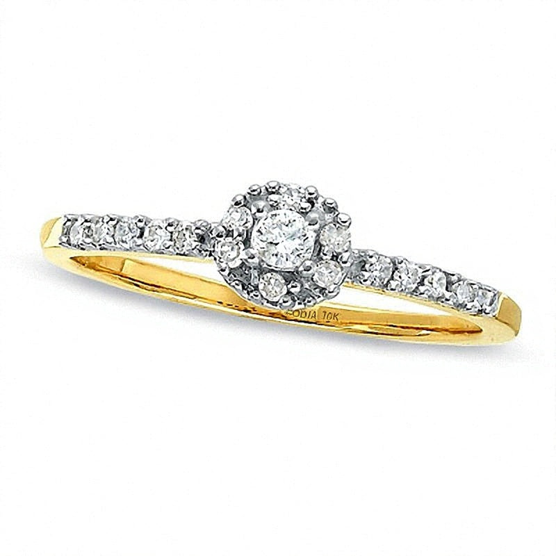 0.13 ct. Gesamtgewicht Freundschaftsring mit rundem Diamant und Zargenfassung in 10K Gelbgold