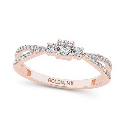 0.25 ct. Gesamtgewicht Diamant Dreistein Verlobungsring mit geteilter Schiene in 14K Roségold