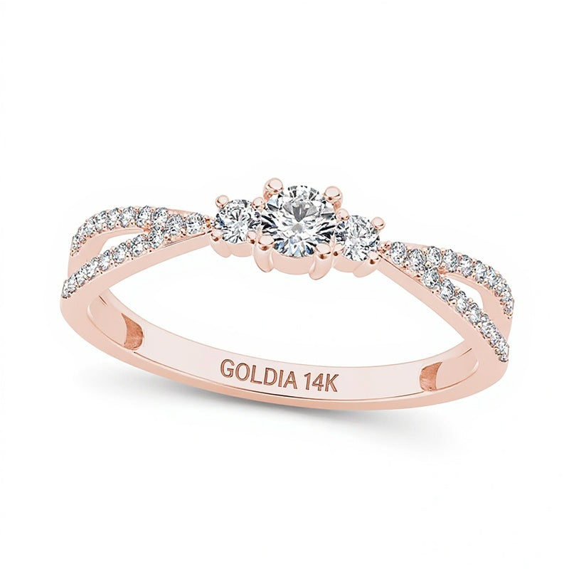 0.25 ct. Gesamtgewicht Diamant Dreistein Verlobungsring mit geteilter Schiene in 14K Roségold