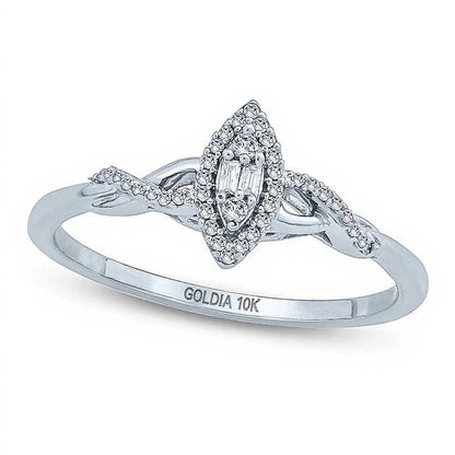Freundschaftsring für Damen mit Diamanten im Baguette-, Rund- und Marquise-Schliff, 0.1 ct. Gesamtgewicht, in 10K Weißgold