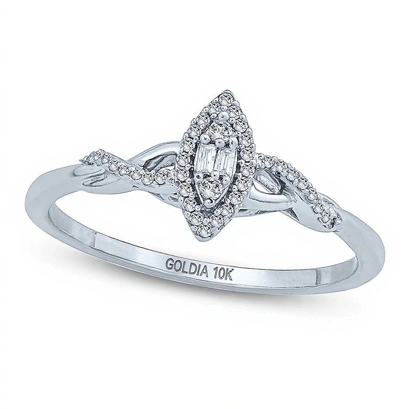 Freundschaftsring für Damen mit Diamanten im Baguette-, Rund- und Marquise-Schliff, 0.1 ct. Gesamtgewicht, in 10K Weißgold