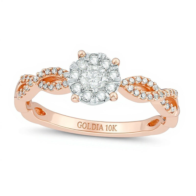 0.38 ct. Gesamtgewicht Diamant Halo-Verlobungsring mit gedrehter Ringschiene in 10K Roségold