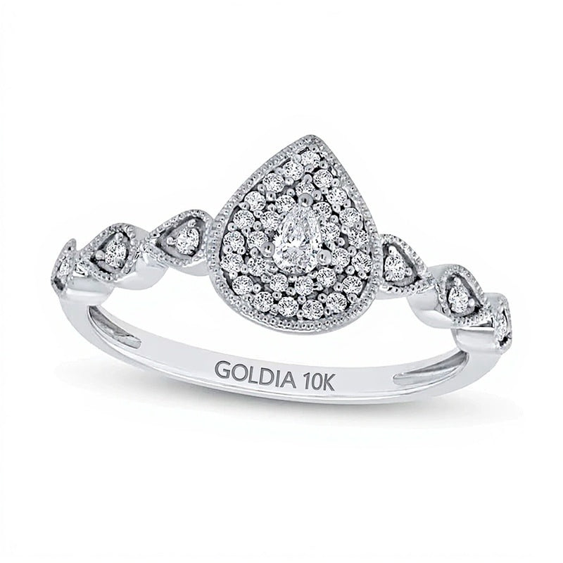 0.2 ct. Gesamtgewicht Multi-Diamant-Ring im Art-Déco-Vintage-Stil mit Tropfen-Silhouette in 10K Weißgold