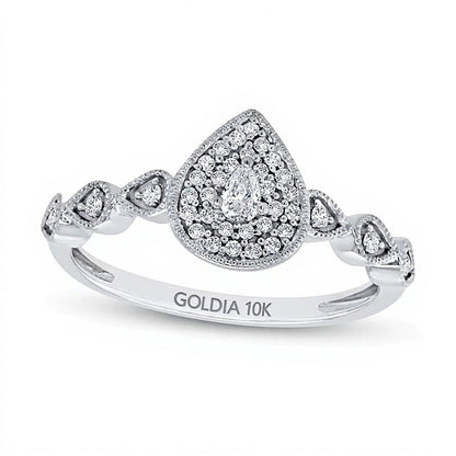 0.2 ct. Gesamtgewicht Multi-Diamant-Ring im Art-Déco-Vintage-Stil mit Tropfen-Silhouette in 10K Weißgold