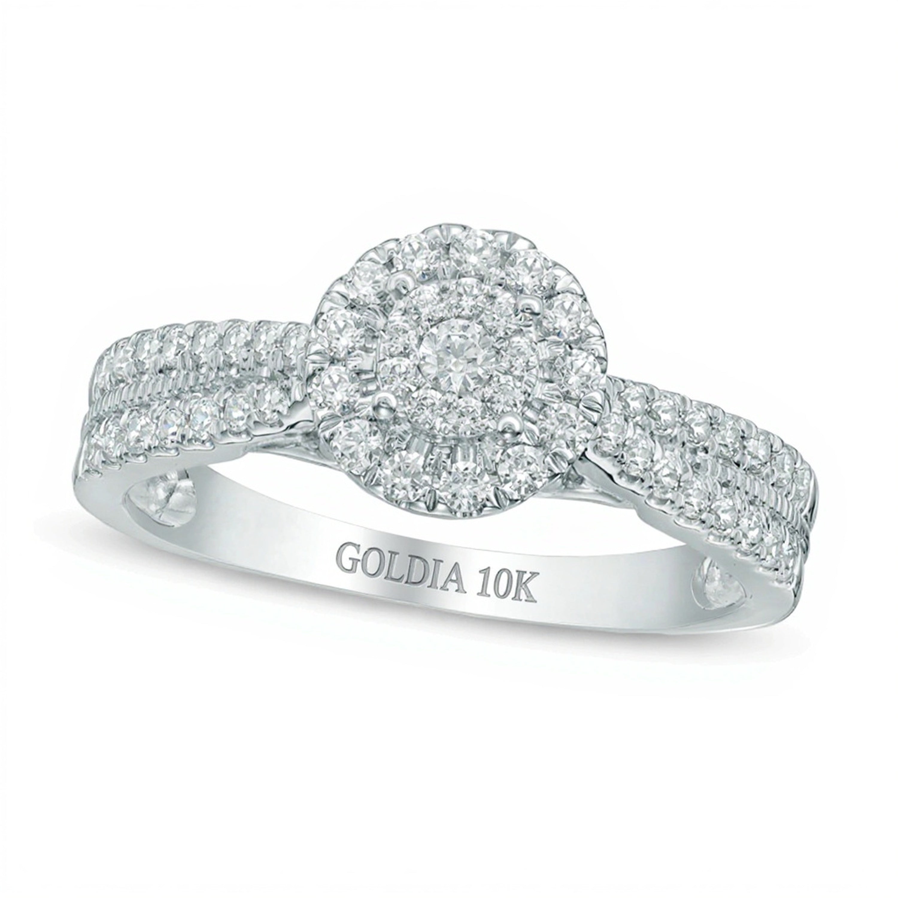 0.5 ct. Gesamtgewicht Multi-Diamant Verlobungsring mit Halo in 10K Weißgold