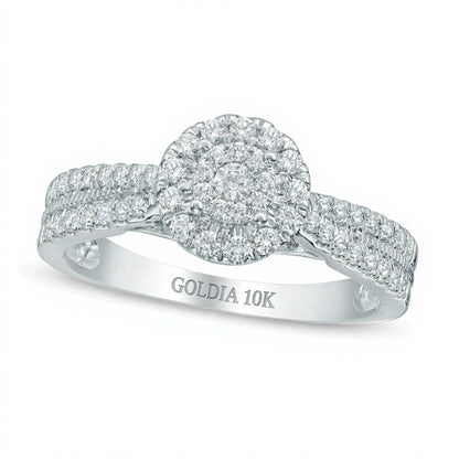 0.5 ct. Gesamtgewicht Multi-Diamant Verlobungsring mit Halo in 10K Weißgold