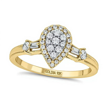 0.33 ct. Gesamtgewicht Multi-Diamant Verlobungsring mit tropfenförmigem Rahmen in 10K Gelbgold