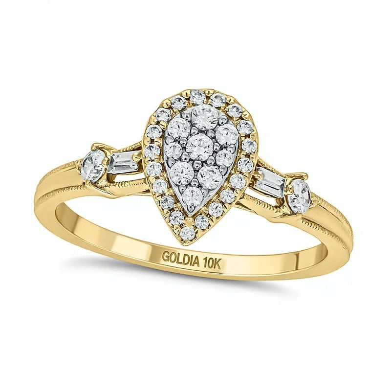 0.33 ct. Gesamtgewicht Multi-Diamant Verlobungsring mit tropfenförmigem Rahmen in 10K Gelbgold