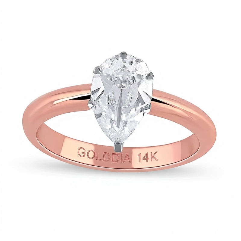 1.0 CT. Solitär-Verlobungsring mit tropfenförmigem Labordiamant in 14K Roségold (F/VS2)