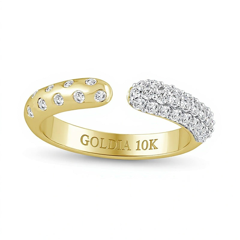 0.5 ct. Gesamtgewicht Diamant Pavé und Bubbles Ring mit offener Schiene in 10K Gelbgold