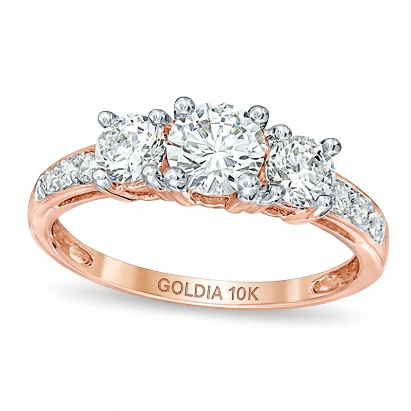 Dreistein-Ring mit weißen Labor-Saphiren in 10K Roségold