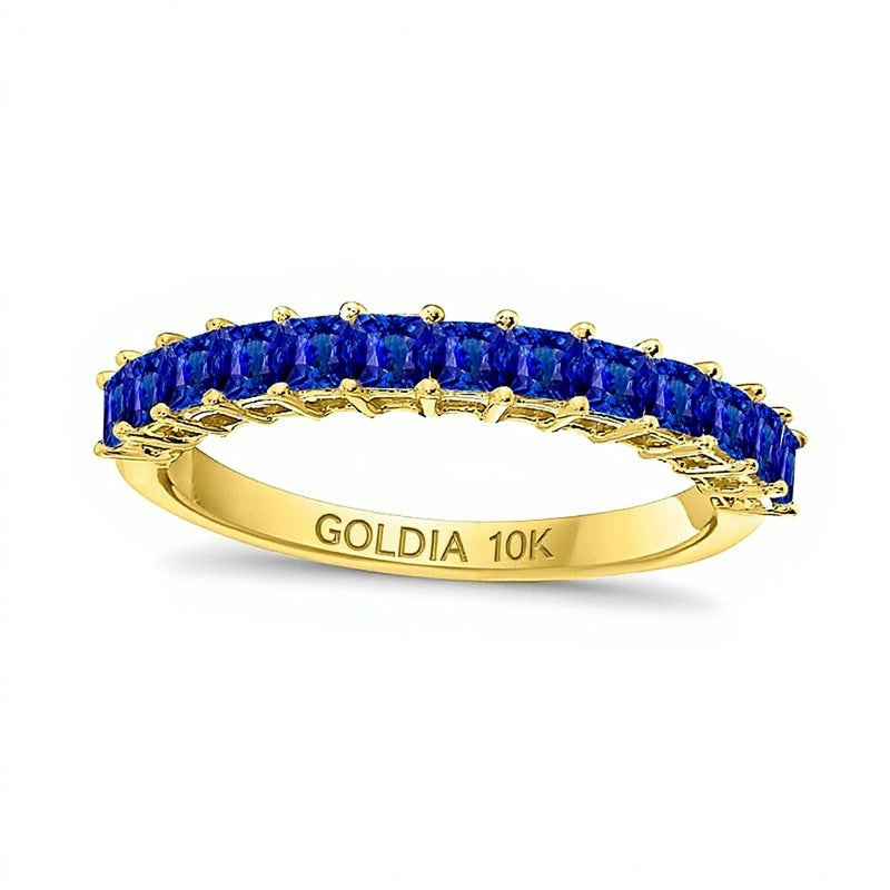 Memoire-Ring mit blauem Saphir im Princess-Schliff in 10K Gelbgold