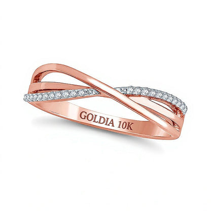 Fashion-Ring mit Diamant-Besatz in überkreuztem Layered-Design in 10K Roségold