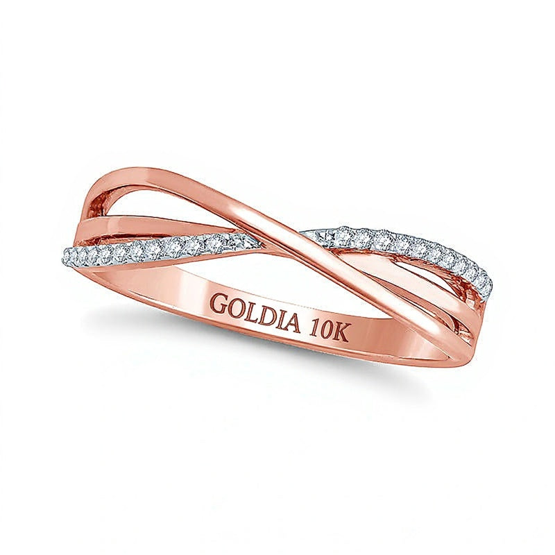Fashion-Ring mit Diamant-Besatz in überkreuztem Layered-Design in 10K Roségold