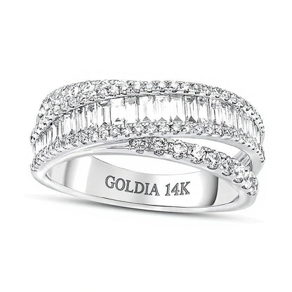 1.2 ct. Gesamtgewicht mehrreihiger Ring mit Baguette- und runden Diamanten in 14K Weißgold