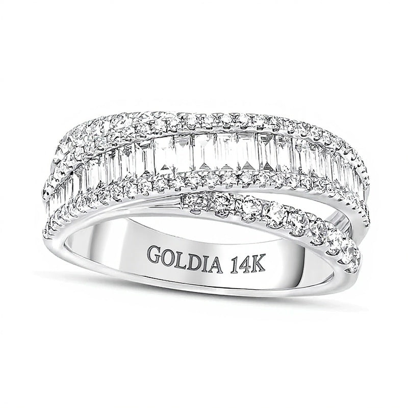 1.2 ct. Gesamtgewicht mehrreihiger Ring mit Baguette- und runden Diamanten in 14K Weißgold