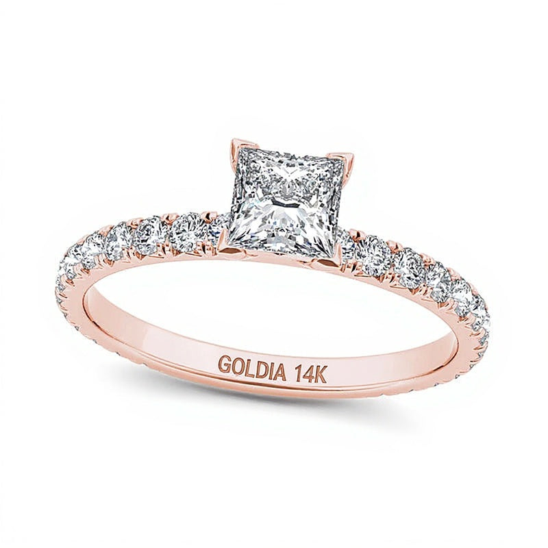 1.0 CT. Gesamtgewicht Diamant-Verlobungsring im Princess- und Rundschliff Solitär mit seitlichem Besatz in 14K Roségold