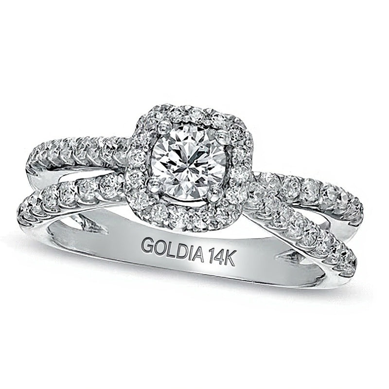 Halo-Ring mit Diamanten 1.0 CT. Gesamtgewicht in 14K Weißgold