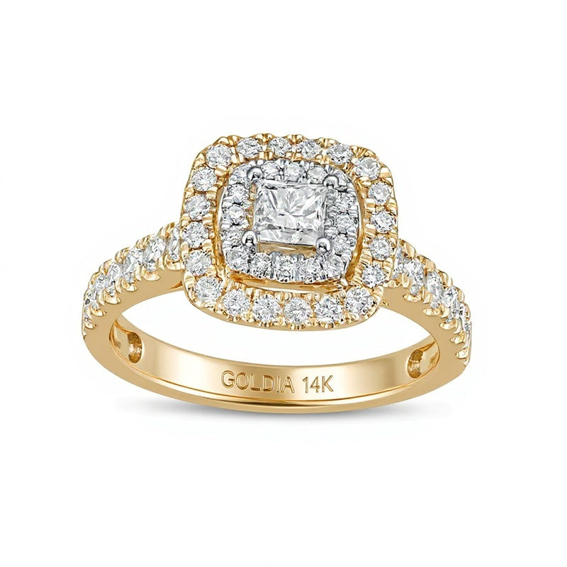 1.0 CT. Gesamtgewicht Verlobungsring mit Diamanten im Princess- und Rundschliff in 14K Gelbgold (I/I2)