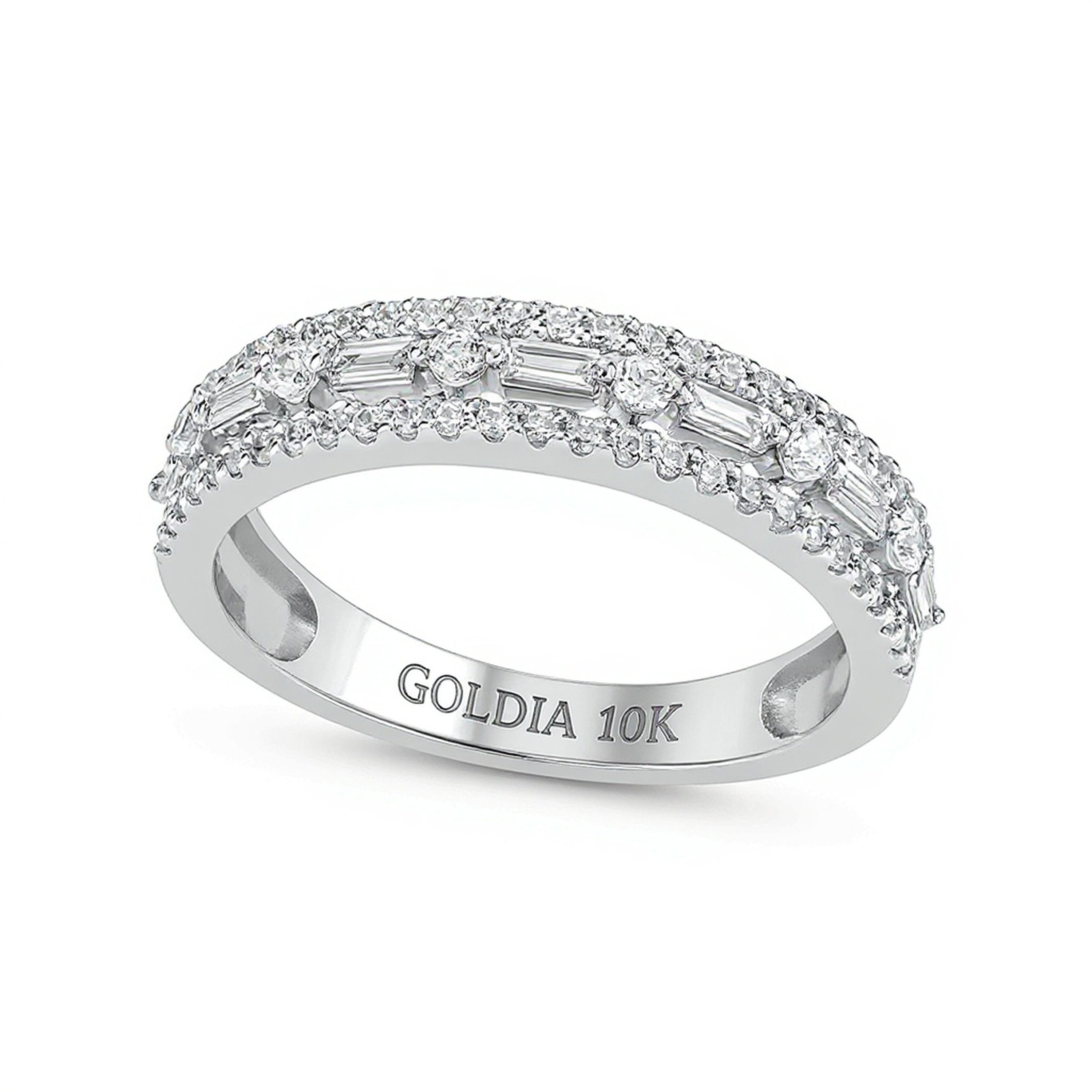 0.5 ct. Gesamtgewicht mehrreihiger Ring mit Diamanten im Baguette- und Rundschliff in 10K Weißgold