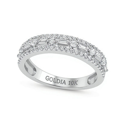 0.5 ct. Gesamtgewicht mehrreihiger Ring mit Diamanten im Baguette- und Rundschliff in 10K Weißgold