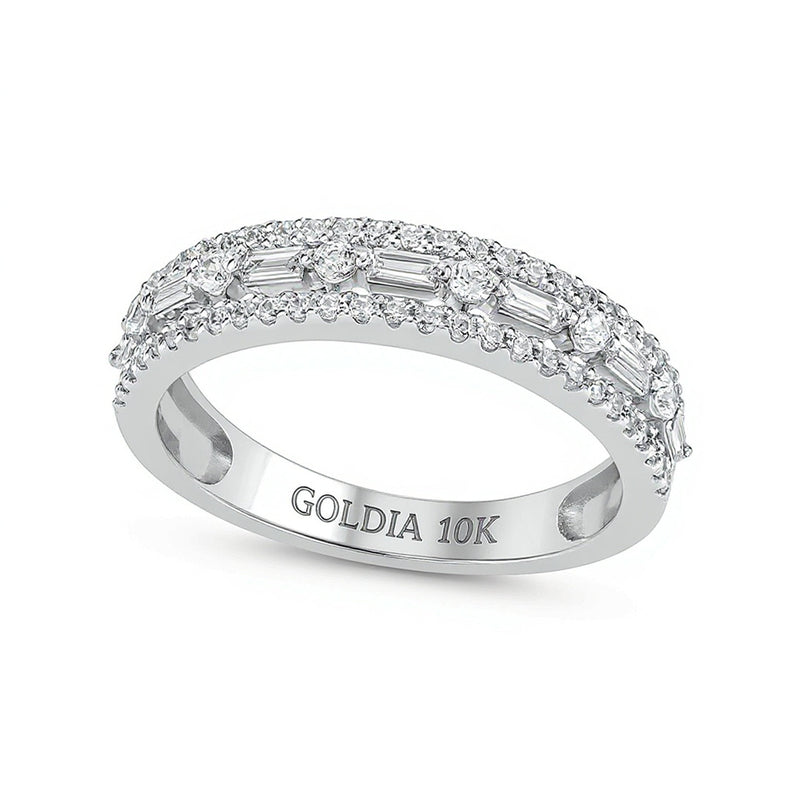 0.5 ct. Gesamtgewicht mehrreihiger Ring mit Diamanten im Baguette- und Rundschliff in 10K Weißgold