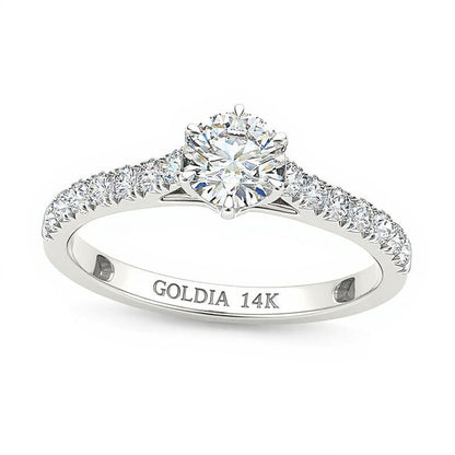 Solitär mit seitlichem Besatz Verlobungsring mit Diamanten 0.75 ct. Gesamtgewicht rund in 14K Weißgold