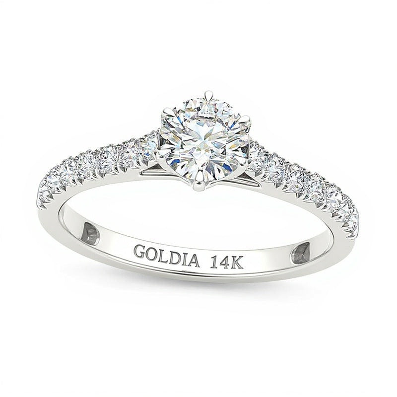 Solitär mit seitlichem Besatz Verlobungsring mit Diamanten 0.75 ct. Gesamtgewicht rund in 14K Weißgold